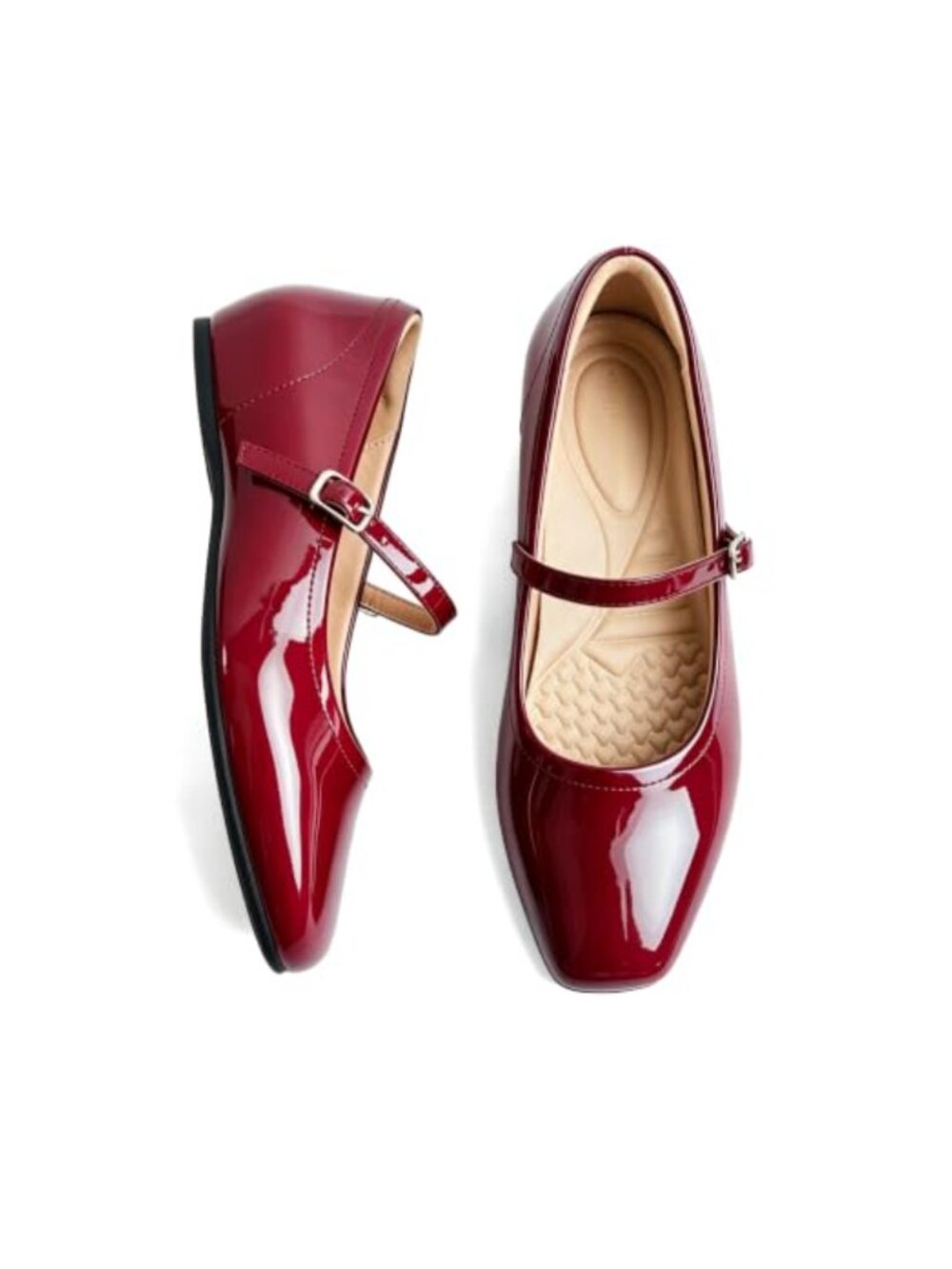 Mary Jane Flats with Arch Support & Concealed Low Wedge Heel Women's Square Toe